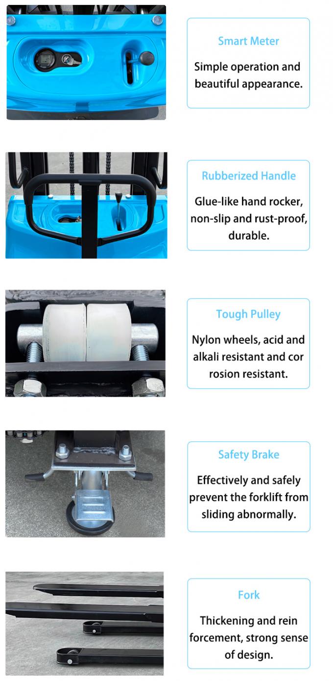 Hydrauliczny półelektryczny pallet stacker wózek widłowy 2tony ręczny silnik prądu stałego napędzany 1