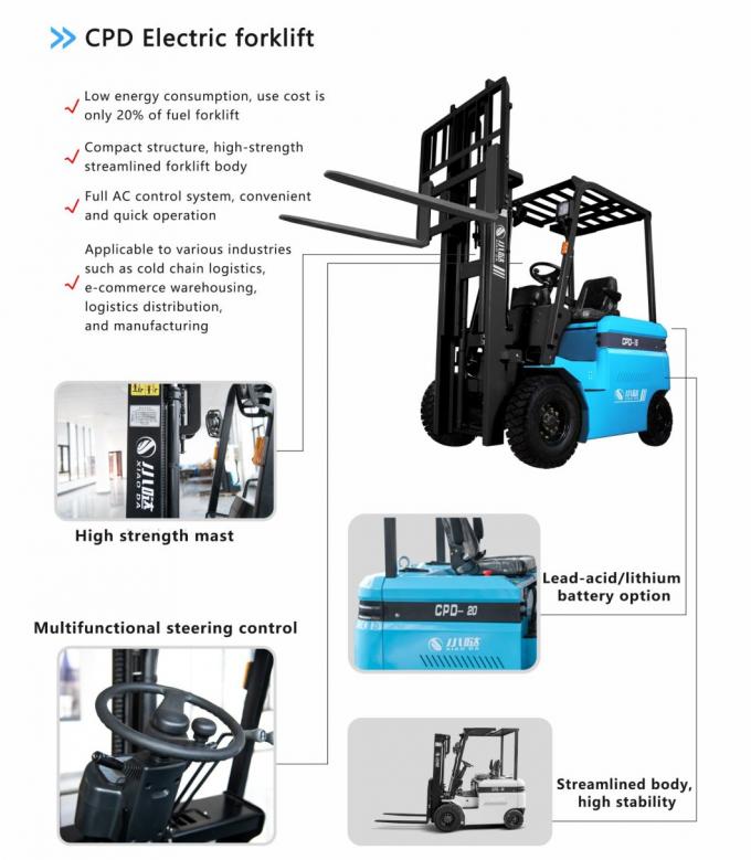 Logistyka Dystrybucja Elektryczny wózek widłowy 3 tony Elektryczny wózek widłowy 3000 mm wysokość Czterokołowy napęd 0
